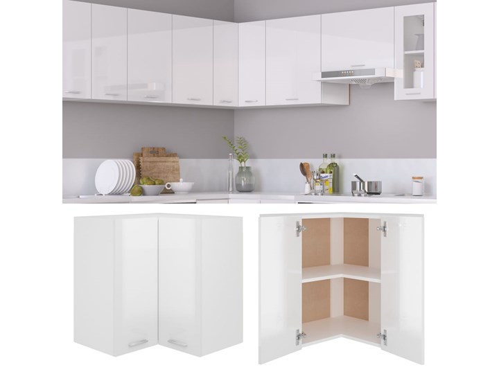 vidaXL Wisząca szafka narożna, biała, wysoki połysk, 57x57x60 cm Płyta MDF Szafka wisząca Kolor Biały