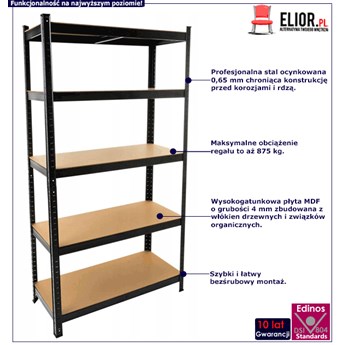 Czarny regał magazynowy 875 kg - Bilgo