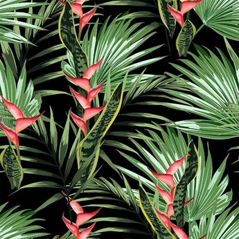 Kwitnąca roślinność tropikalna Okleina samoprzylepna na ścianę Kwitnąca roślinność tropikalna