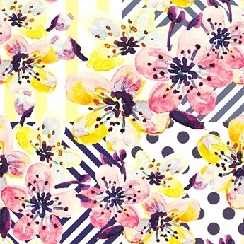 Pastelowe kwiaty na dekoracyjnym wzorze Tapeta Pastelowe kwiaty na dekoracyjnym wzorze