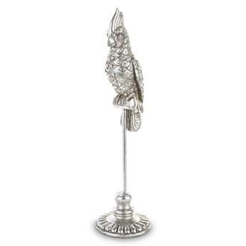 PAPUGA srebrna figurka ze zdobieniami na stojaku, wys. 32 cm