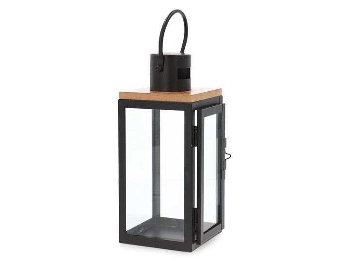 Latarnia HOGEN czarna 11x10x24 cm - Homla Kolor Czarny Metal Lampion Drewno Kategoria Świeczniki i świece