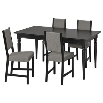IKEA INGATORP / STEFAN Stół i 4 krzesła, czarny/Knisa szary/beż, 155/215 cm