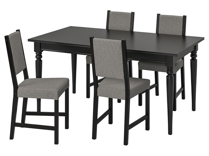 IKEA INGATORP / STEFAN Stół i 4 krzesła, czarny/Knisa szary/beż, 155/215 cm