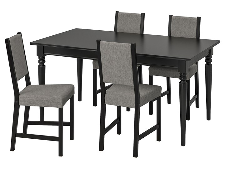 IKEA INGATORP / STEFAN Stół i 4 krzesła, czarny/Knisa szary/beż, 155/215 cm Kategoria Stoły z krzesłami Kolor Brązowy