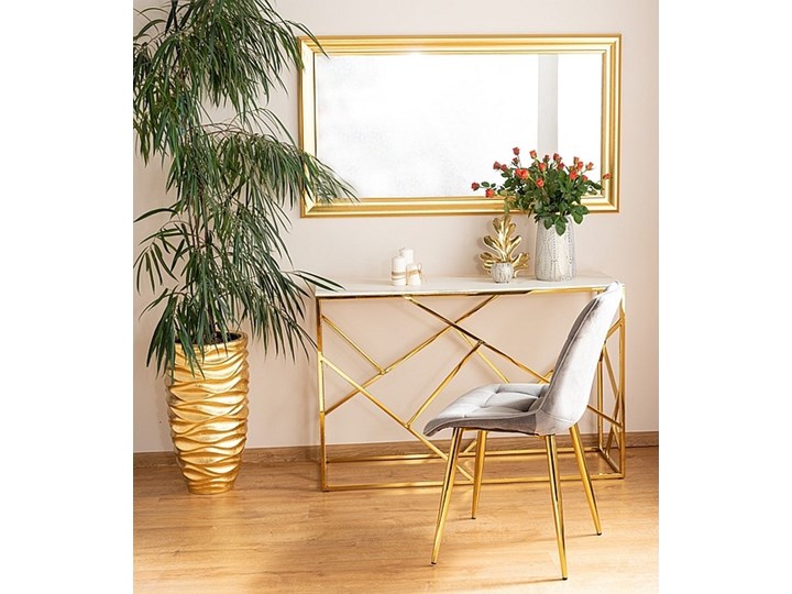 Złota konsola w stylu glamour Escada C II z blatem w efekcie marmuru Styl Nowoczesny Wysokość 78 cm Szkło Stal nierdzewna Szerokość 120 cm Z szufladą Głębokość 40 cm Pomieszczenie Przedpokój