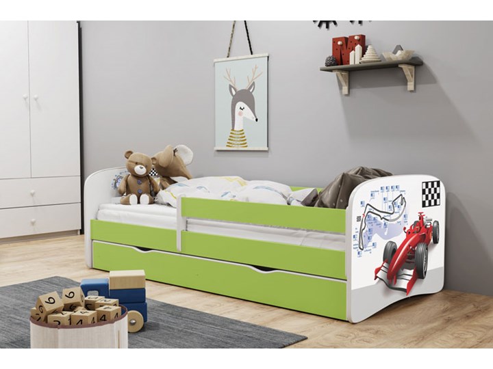 Łóżko dziecięce ze stelażem Happy 2X mix 80x180 - zielone Płyta MDF Płyta meblowa Drewno Metal Kolor Biały