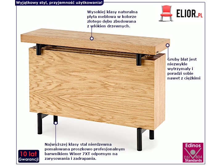 Konsola w kolorze dębu - Herla Drewno Szerokość 76 cm Stal nierdzewna Pomieszczenie Przedpokój Z samym blatem Szerokość 106 cm Styl Tradycyjny