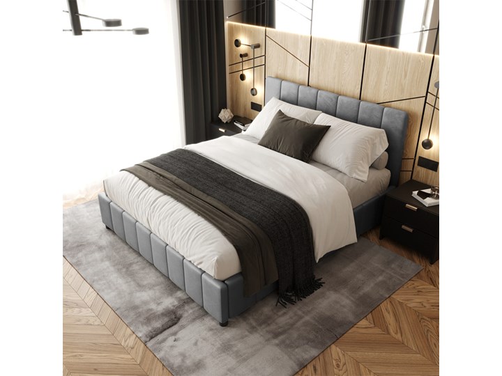 Łóżko tapicerowane 140x200  LEA / pojemnik na pościel Welur Zagłówek Z zagłówkiem Tkanina Metal Drewno Kolor Beżowy