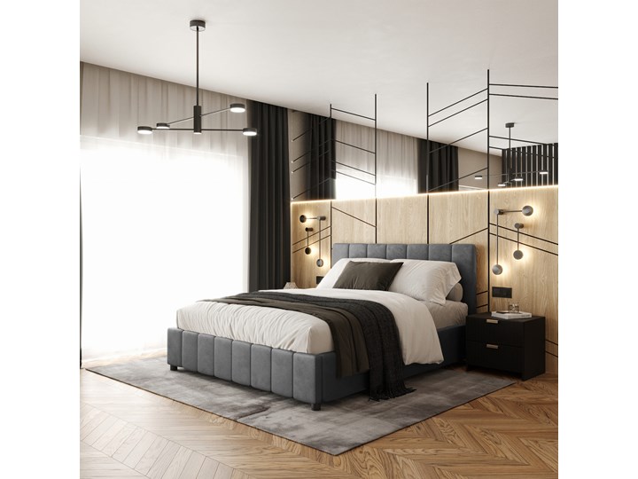 Łóżko tapicerowane 160x200  LEA II  / pojemnik na pościel Welur Drewno Kategoria Łóżka do sypialni Łóżko pikowane Metal Kolor Beżowy