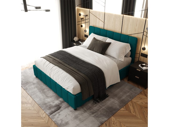 Łóżko tapicerowane 140x200  LEA / pojemnik na pościel Metal Tkanina Welur Drewno Kolor Beżowy Kategoria Łóżka do sypialni