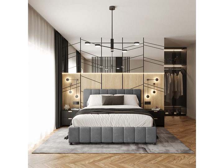 Łóżko 140x200 z pojemnikiem LEA II / pojemnik na pościel Drewno Rozmiar materaca 140x200 cm Metal Łóżko tapicerowane Tkanina Zagłówek Z zagłówkiem