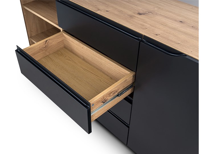 BOGART. Komoda dwudrzwiowa z 4 szufladami Loftia artisan/czarny mat Płyta MDF Z szafkami Szerokość 165 cm Styl Nowoczesny Wysokość 80 cm Z witrynami Głębokość 40 cm Styl Industrialny