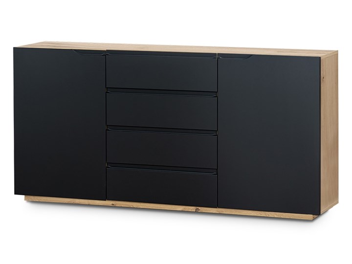 BOGART. Komoda dwudrzwiowa z 4 szufladami Loftia artisan/czarny mat Z szafkami Szerokość 165 cm Głębokość 40 cm Płyta MDF Z witrynami Wysokość 80 cm Styl Nowoczesny