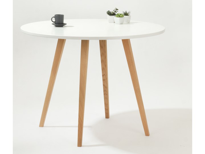 Stół skandynawski okrągły biały drewniany na nogach z litego dębu 90cm Pomieszczenie Stoły do kuchni Drewno Wysokość 66 cm Płyta MDF Pomieszczenie Stoły do salonu