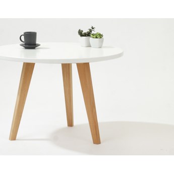 Stolik kawowy okrągły mini biały drewniany w stylu Skandynawskim, pomocnik, stolik nocny, dębu 60cm