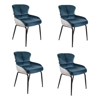 Krzesło tapicerowane, fotel Milano velvet niebieski - 4 sztuki