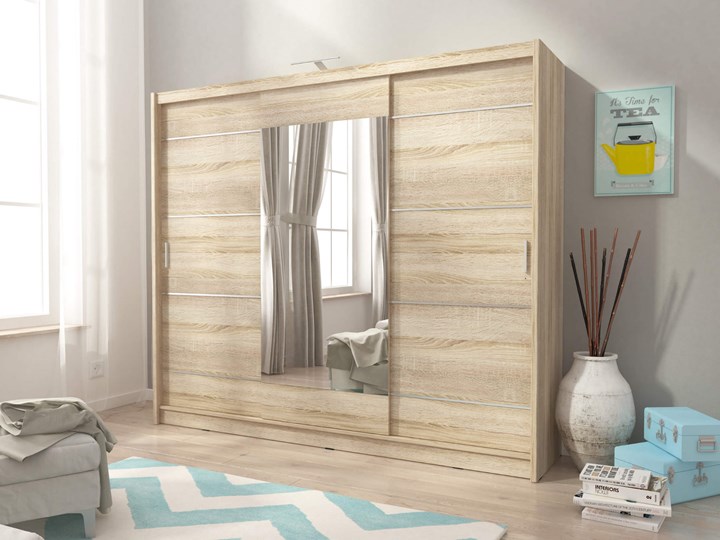 Szafa przesuwna WIKI ALU z lustrem 250 kolor do wyboru Płyta MDF Metal Styl Nowoczesny Głębokość 62 cm Szerokość 250 cm Płyta laminowana Wysokość 214 cm Rodzaj drzwi Przesuwne