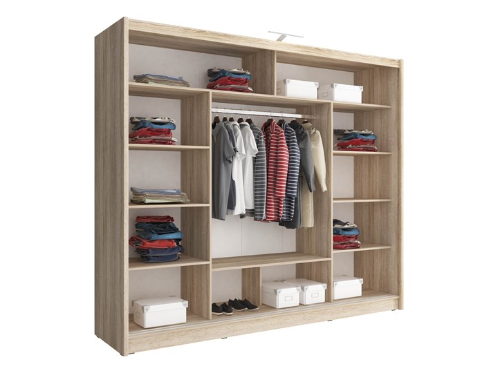 Szafa przesuwna z lustrem WIKI II 250 kolor do wyboru Szerokość 250 cm Płyta MDF Metal Płyta laminowana Styl Nowoczesny Głębokość 62 cm Wysokość 214 cm Rodzaj drzwi Przesuwne