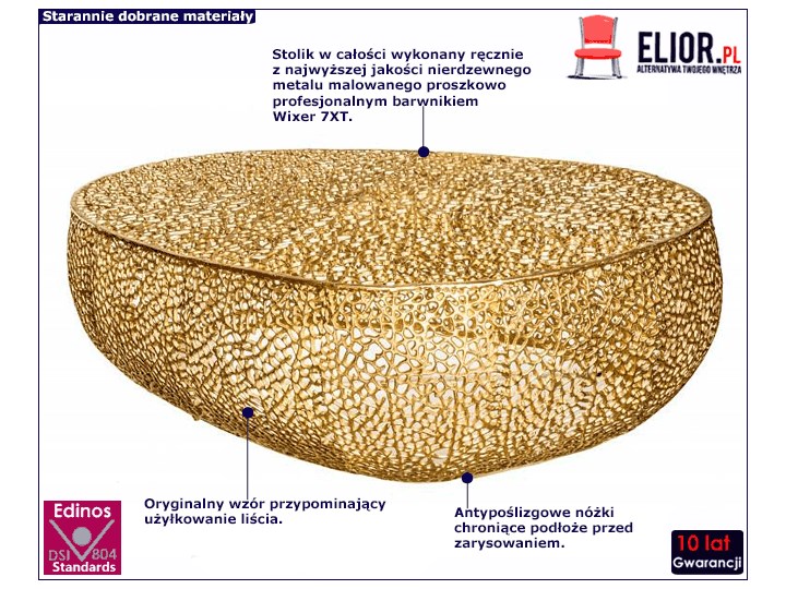 Złoty stolik kawowy do salonu - Limes Stal Szerokość 69 cm Długość 122 cm Metal Styl Nowoczesny Wysokość 42 cm Zestaw stolików Styl Industrialny