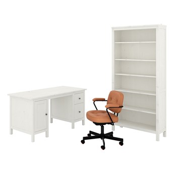 IKEA HEMNES/ALEFJÄLL Kombinacja biurko/szafka, i krzesło obrotowe/biała bejca złoto-brązowy