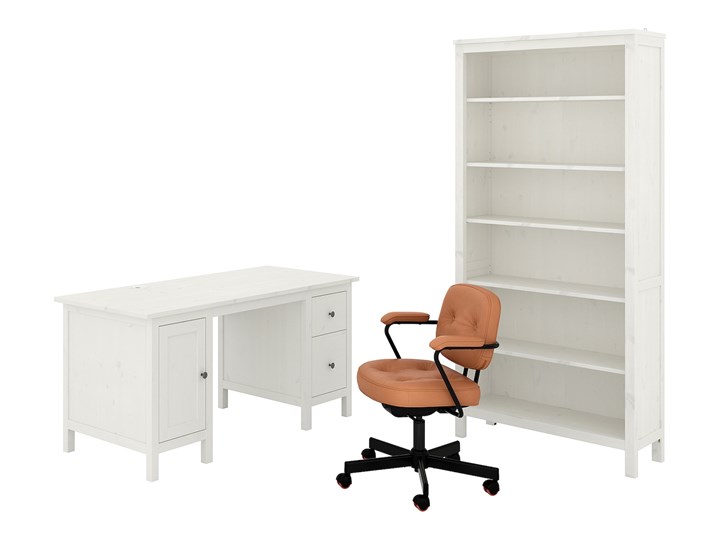 IKEA HEMNES/ALEFJÄLL Kombinacja biurko/szafka, i krzesło obrotowe/biała bejca złoto-brązowy Kolor Biały