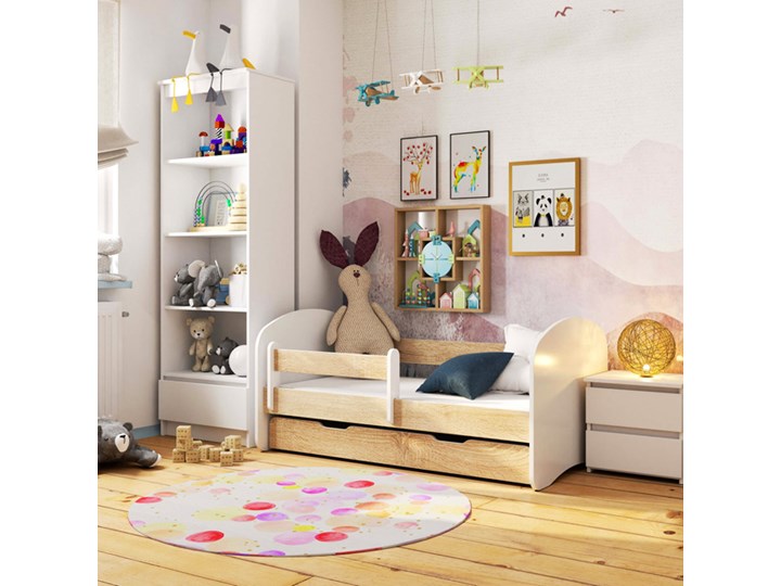 Skandynawskie łóżko dziecięce białe + dąb sonoma - Ellsa 3X 70x140 Płyta MDF Płyta meblowa Kolor Biały Drewno Rozmiar materaca 70x140 cm