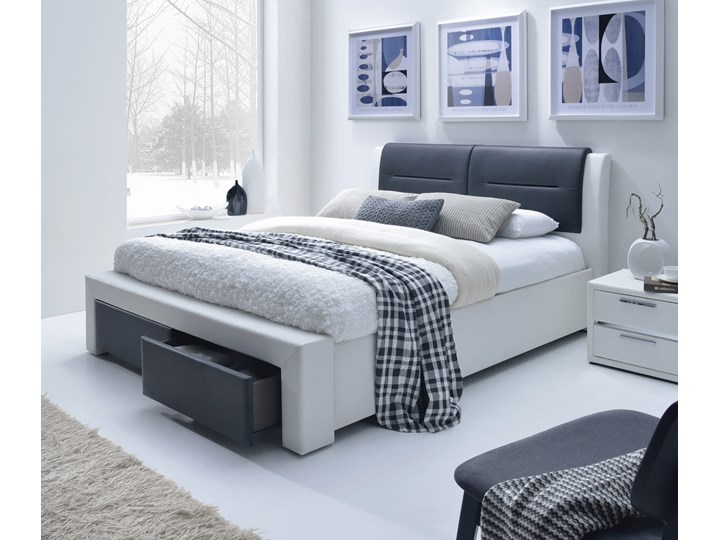CASSANDRA S 160 cm łóżko tapicerowane z szufladami Ekoskóra Kategoria Łóżka do sypialni Skóra naturalna Kolor Szary