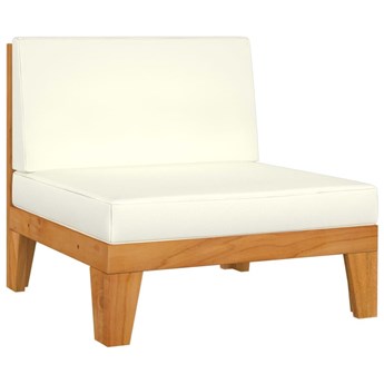 Emaga Moduł sofy środkowej, kremowe poduszki, lite drewno akacjowe