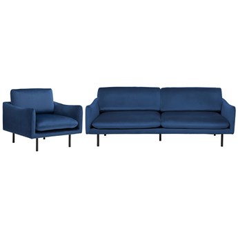 Beliani Zestaw wypoczynkowy ciemnoniebieski welurowy nowoczesna trzyosobowa sofa fotel do salonu
