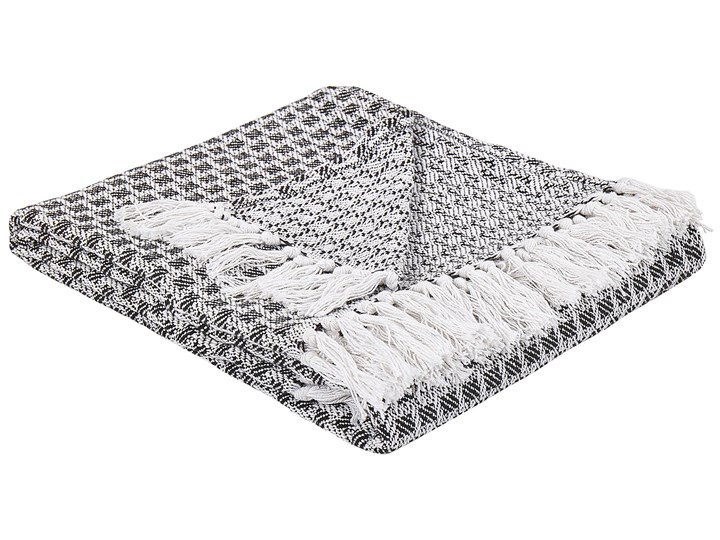 Beliani Koc czarno-biały bawełniany z frędzlami prostokątny 130 x 160 cm narzuta na łóżko dekoracja Bawełna 130x160 cm Kolor Szary Pomieszczenie Sypialnia