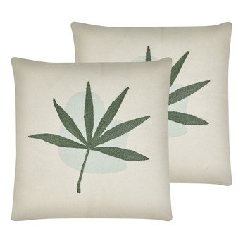 Beliani Zestaw 2 poduszek zielony poliester bawełna 45 x 45 cm haftowany liść boho salon sypialnia