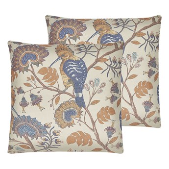 Beliani Zestaw 2 poduszek dekoracyjnych wielokolorowy 45 x 45 cm motyw ptaka roślinny wzór zdejmowana poszewka ozdobna poducha na sofę łóżko boho