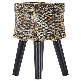 Beliani Donica złota 22 x 22 x 18 cm z 4 nogami z czarnego buku kwadratowa rustykalna retro wewnątrz i na zewnątrz