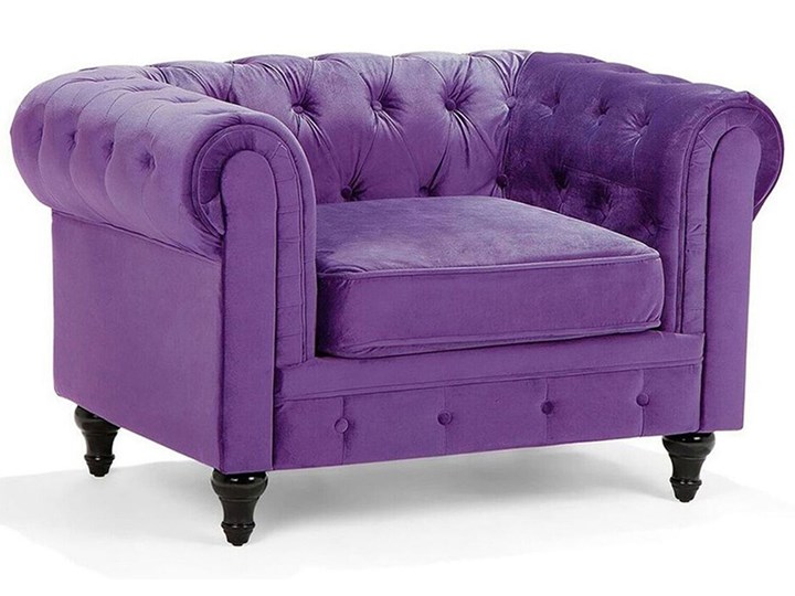 Beliani Fotel fioletowy welur chesterfield tuftowany pikowany aksamit vintage glamour salon Tkanina Szerokość 110 cm Tworzywo sztuczne Drewno Fotel tradycyjny Styl Tradycyjny