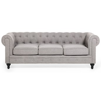 Beliani Sofa 3-os jasnoszara tapicerowana chesterfield tuftowana pikowana vintage glamour kanapa salon