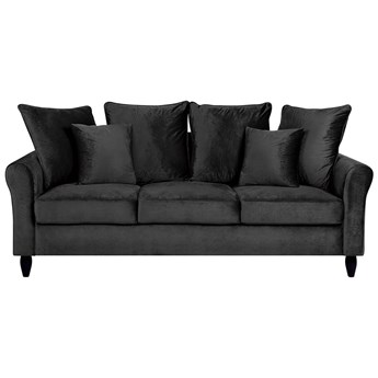 Beliani Sofa czarna welurowa trzyosobowa nowoczesna kanapa do salonu z poduszkami