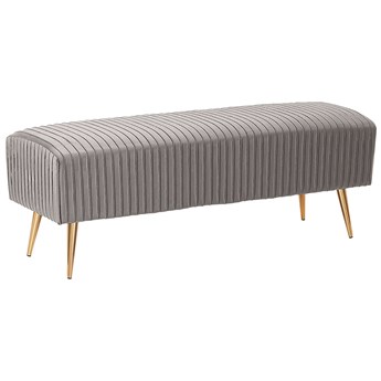 Beliani Ławka tapicerowana szara welurowa złote metalowe nogi 118 cm ławeczka do sypialni salonu przedpokoju styl glamour