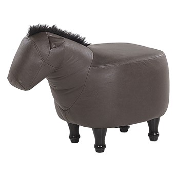 Beliani Pufa koń ciemnobrązowa materiałowa imitacja skóry drewniane nóżki podnóżek zwierzak dla dzieci