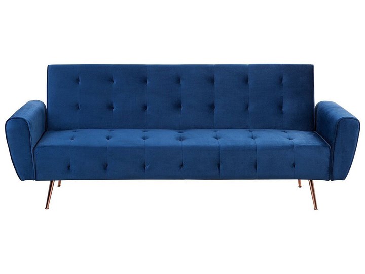 Beliani Sofa rozkładana niebieska 3-osobowa pikowana chromowane miedziane nogi styl retro Stała konstrukcja Styl Glamour