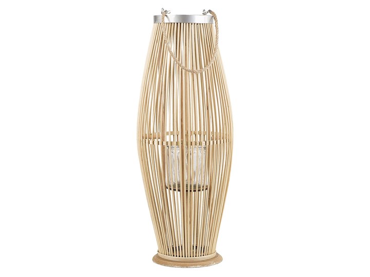 Beliani Lampion dekoracyjny jasne drewno bambusowe 72 cm ozdoba latarnia na świecę Szkło Kategoria Świeczniki i świece