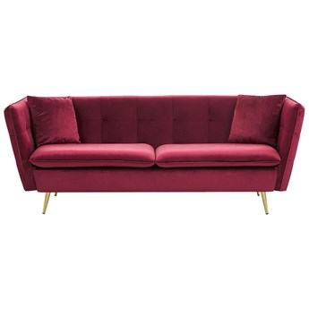 Beliani Sofa ciemnoczerwona welurowa tuftowana pikowana trzyosobowa kanapa do salonu