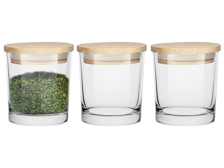 Trend Glass Pojemniki na przyprawy z deklami Eco Storage 3x200 ml Na produkty sypkie Drewno Silikon Szkło Typ Słoiki