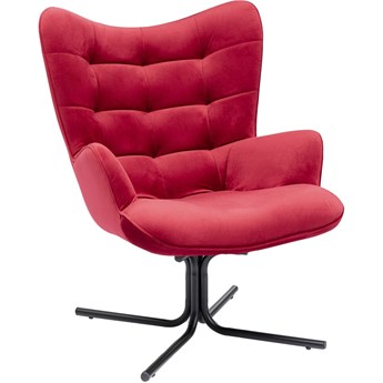Fotel obrotowy do salonu welurowy czerwony nogi czarne