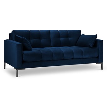 Sofa aksamitna 2-osobowa MAMAIA niebieski z czarną podstawą