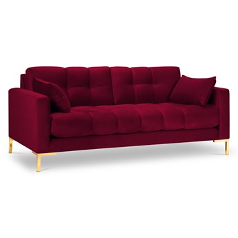 Sofa aksamitna 3-osobowa MAMAIA czerwony ze złotą podstawą