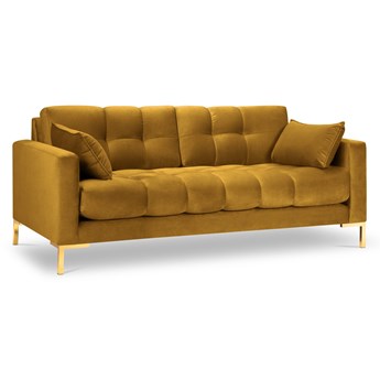 Sofa aksamitna 3-osobowa MAMAIA żółty ze złotą podstawą