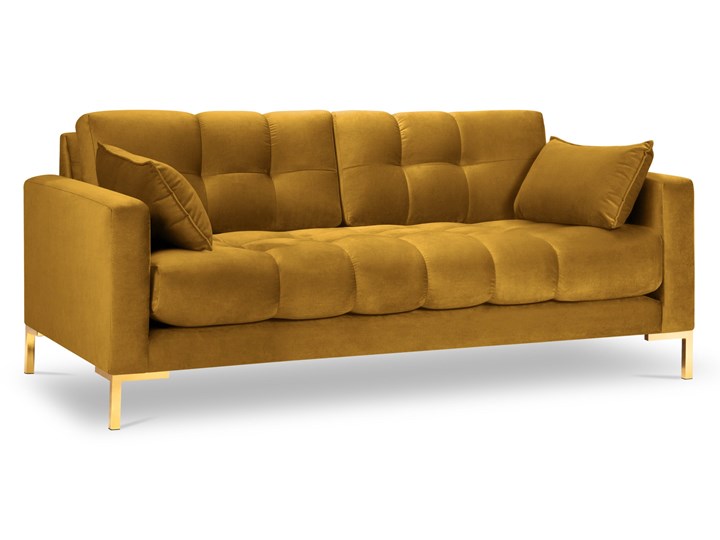 Sofa aksamitna 3-osobowa MAMAIA żółty ze złotą podstawą