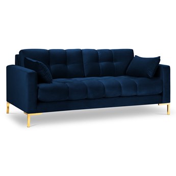 Sofa aksamitna 3-osobowa MAMAIA niebieski ze złotą podstawą