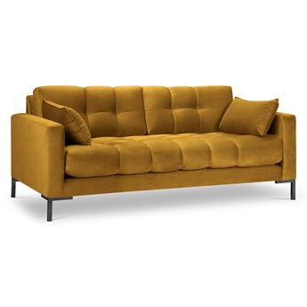 Sofa aksamitna 3-osobowa MAMAIA żółty z czarną podstawą